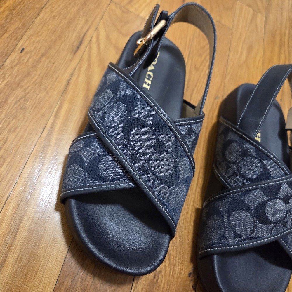 Coach Womens Adora Summer Casual  Sandals Signature Chambrey Navy Blue Size 6B - Picture 2 of 9